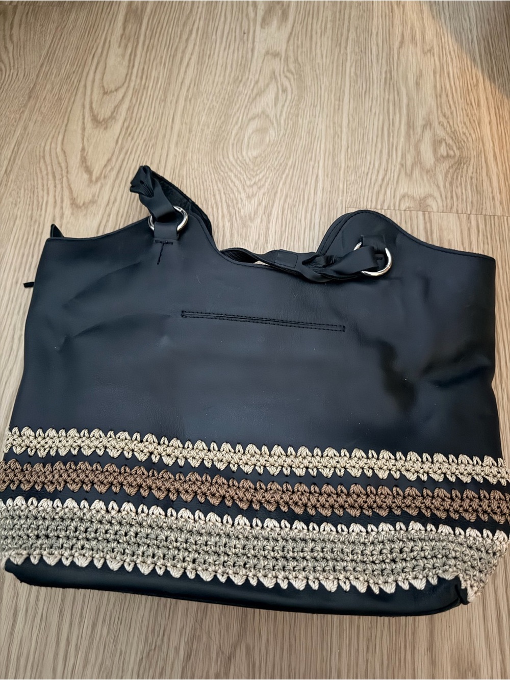 The Sak Black Tote with Crochet Trim